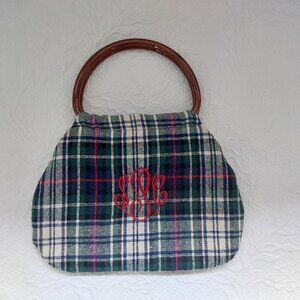 Vintage Plaid monogrammed purse with faux tortoiseshell handle